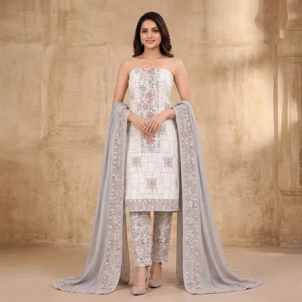 Unstiched_Grey_Soft_Cotton_3Pcs_Salwar_Suit_For_Women