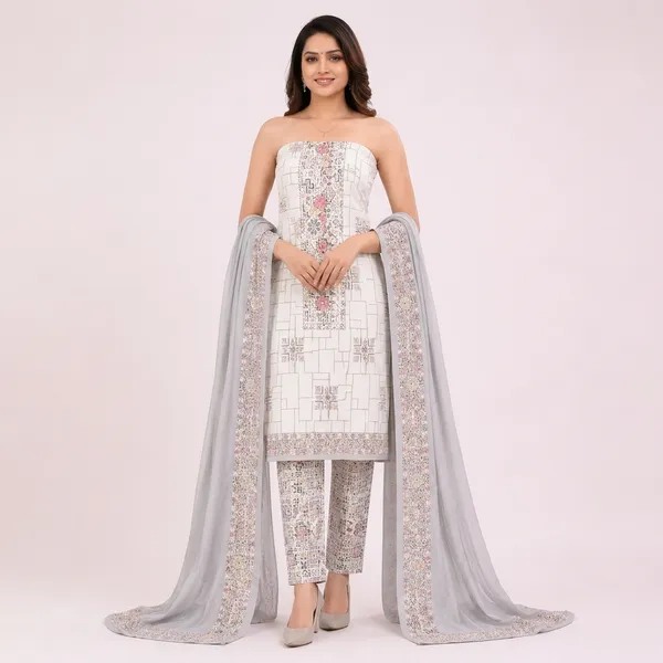 Unstiched_Grey_Soft_Cotton_3Pcs_Salwar_Suit_For_Women