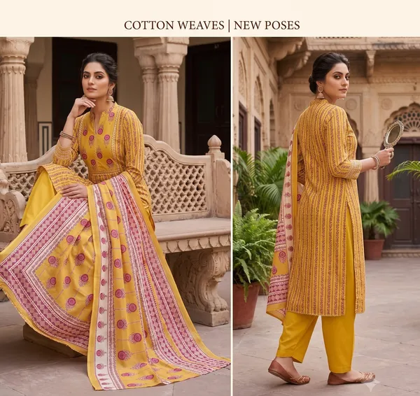 Unstitched_Mustard_Soft_Cotton_3Pcs_Salwar_Suit_For_Women