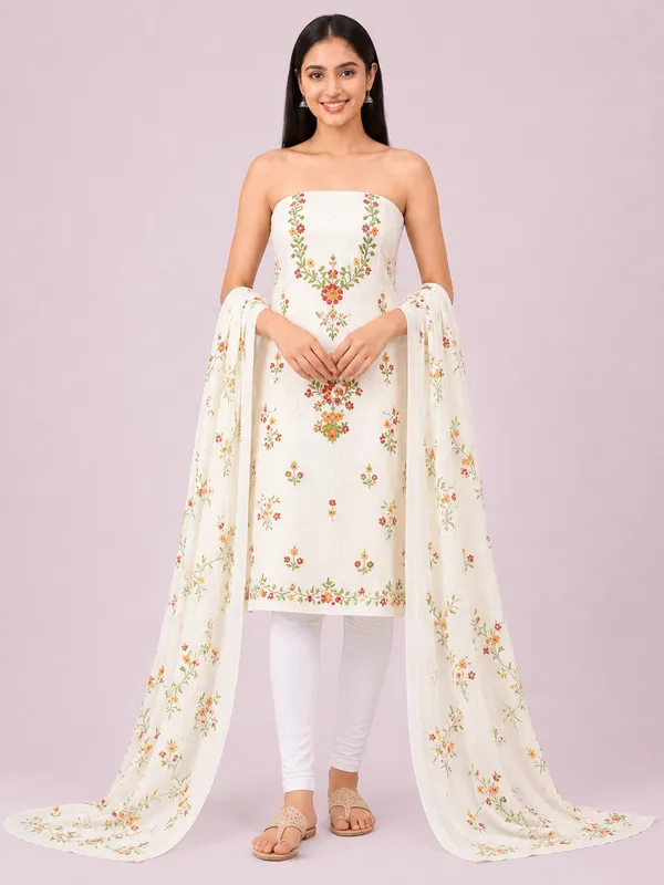 Unstiched_White_Soft_Cotton_3Pcs_Salwar_Suit_For_Women