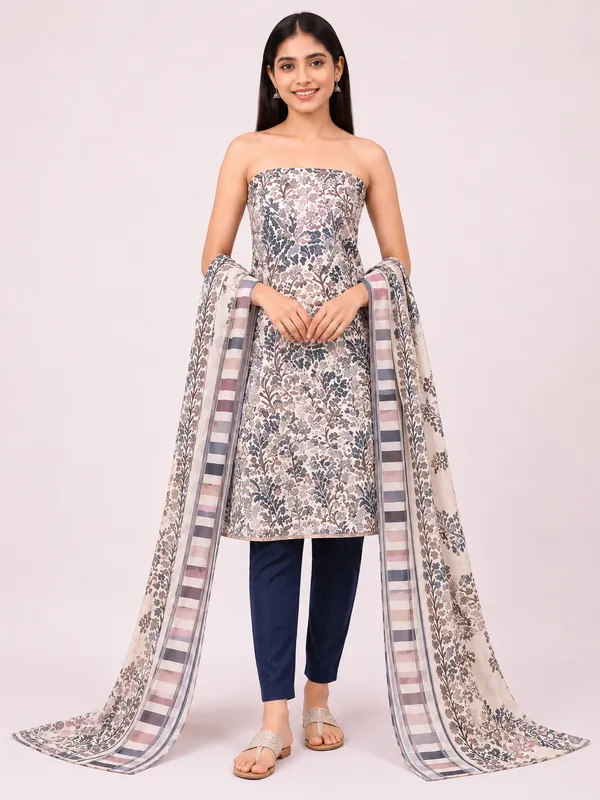 Unstiched_Blue_And_Maroon_Soft_Cotton_3Pcs_Salwar_Suit_For_Women