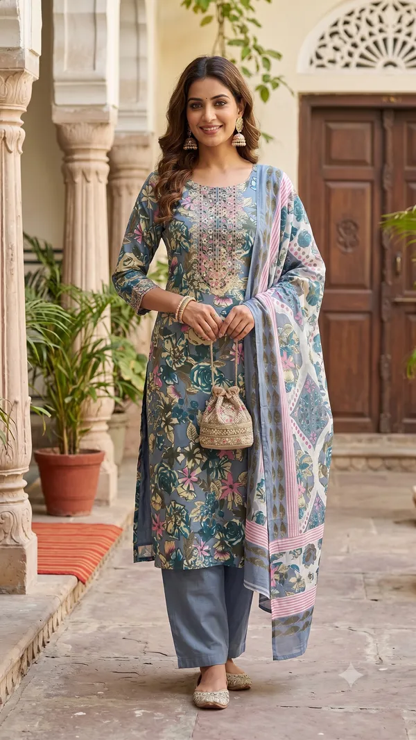 Unstitched_Gold_Soft_Cotton_3Pcs_Salwar_Suit_For_Women