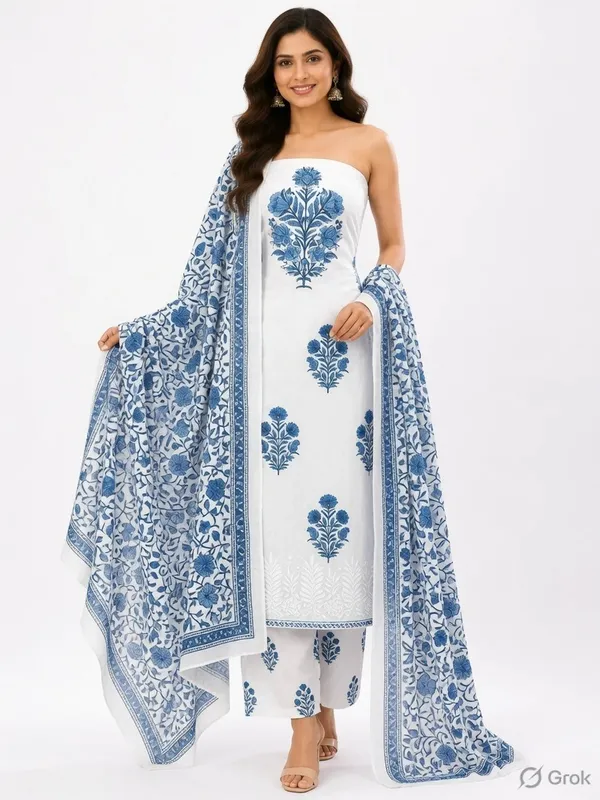 Unstiched_Blue_Soft_Cotton_3Pcs_Salwar_Suit_For_Women