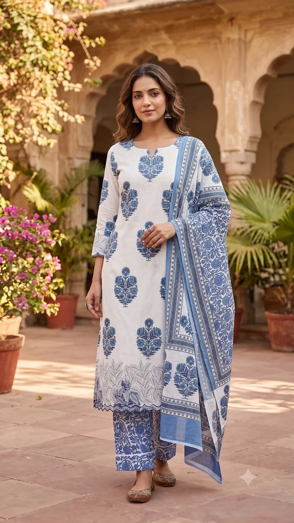 Unstitched_Blue_Soft_Cotton_3Pcs_Salwar_Suit_For_Women