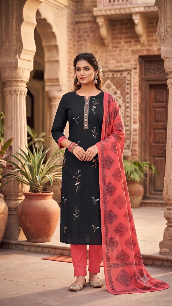 Unstitched_Black_And_Pink_Soft_Cotton_3Pcs_Salwar_Suit_For_Women