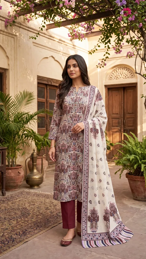 Unstitched_Maroon_And_Blue_Soft_Cotton_3Pcs_Salwar_Suit_For_Women
