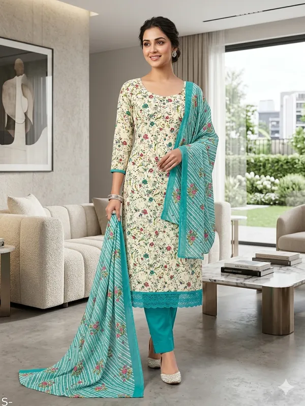 Unstitched_Blue_Soft_Cotton_3Pcs_Salwar_Suit_For_Women
