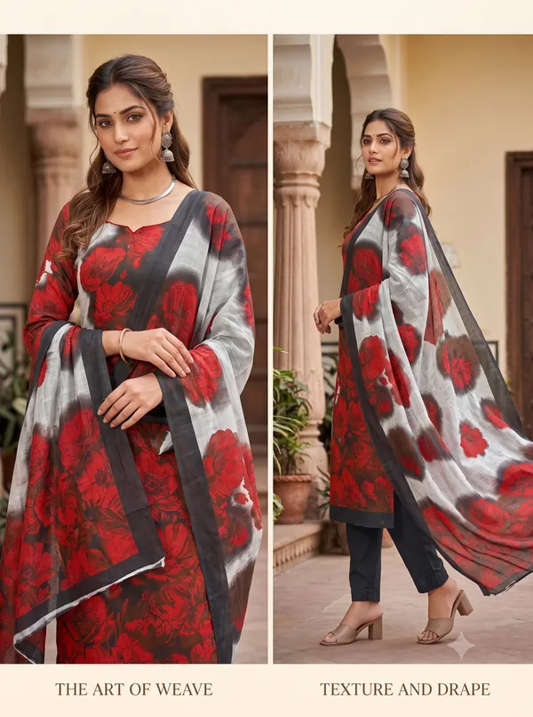 Unstitched_Black_And_Red_Soft_Cotton_3Pcs_Salwar_Suit_For_Women
