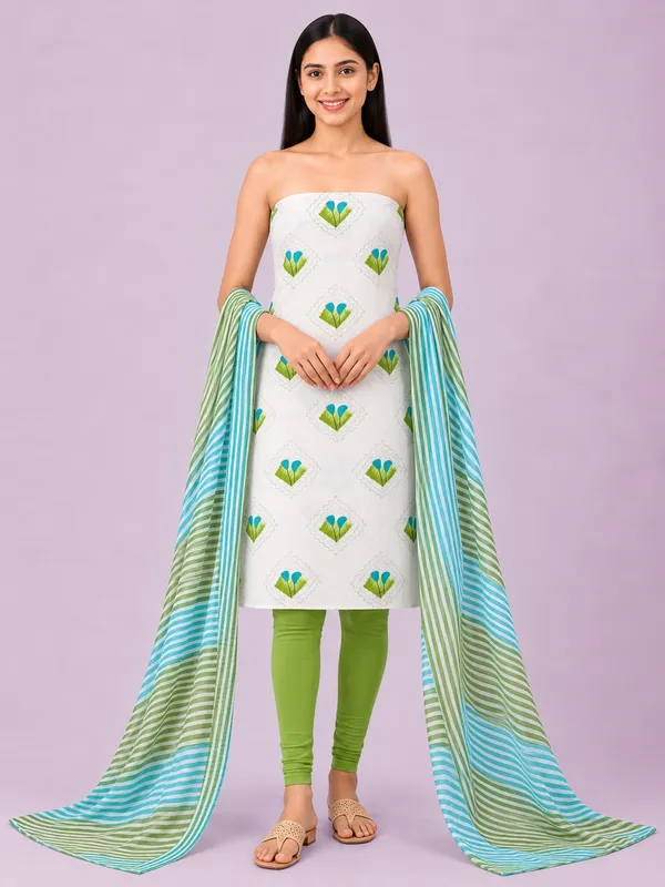 Unstiched_Parrot_Green_Soft_Cotton_3Pcs_Salwar_Suit_For_Women