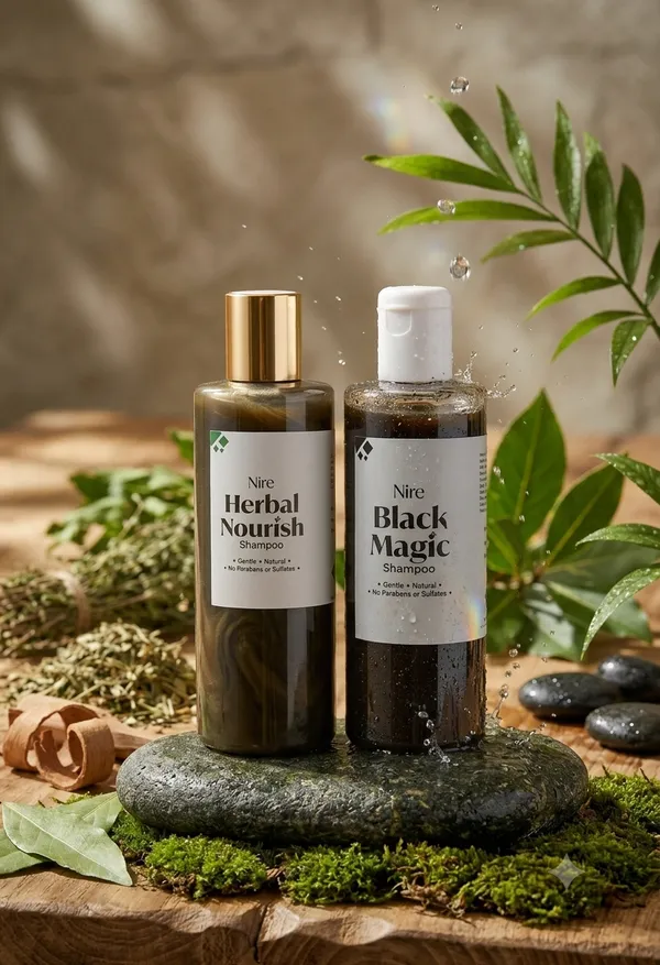 Nire_Black_Magic_Shampoo_:_Complete_Premium_Herbal_Care_with_Henna_Indigo_Bhringraj_/_Nire_Nourish_Shampoo_:__Gentle_cleansing,_Nourishes_hair_&_scalp__(Pack_Of_2_)