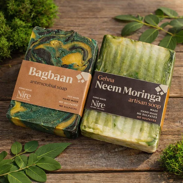 Nire_Gehna_Neem_Moringa_:_French_Green_Clay,_Neem,_Moringa_/_Nire_Baghaan_:__Anti_Microbial_Soap_(Pack_Of_2_)