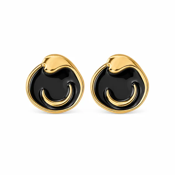 Gold_Plated_Black_Enamel_Round_Stud_Earrings_For_Women