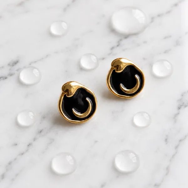 Gold_Plated_Black_Enamel_Round_Stud_Earrings_For_Women