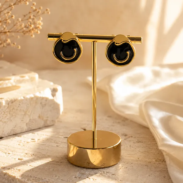 Gold_Plated_Black_Enamel_Round_Stud_Earrings_For_Women