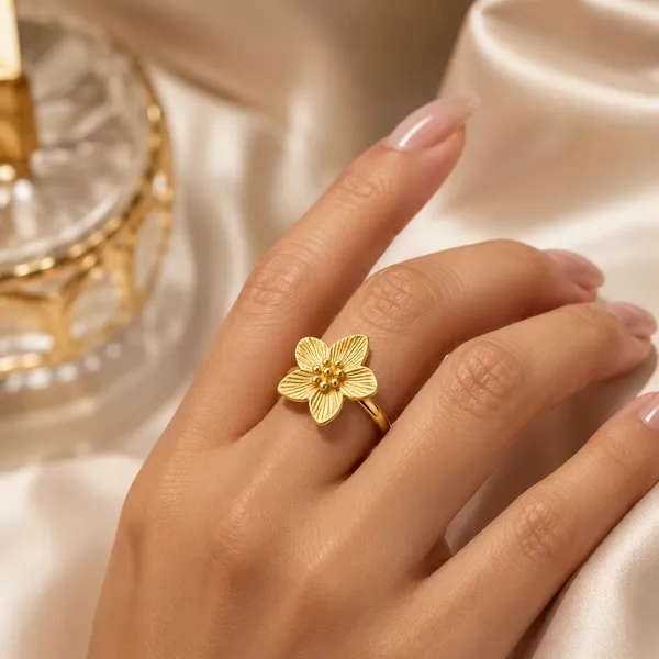 18K_Gold_Plated_Flower_Statement_Ring_for_Women_|_Anti-Tarnish,_Waterproof_Stainless_Steel_Cherry_Blossom_Ring_|_Textured_Floral_Fashion_Jewellery