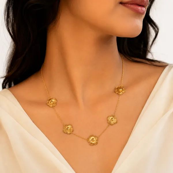 Gold_Stainless_Steel_Floral_Station_Necklace_For_Women