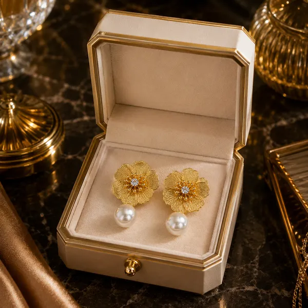 Gold_Stainless_Steel_Floral_Pearl_Drop_Earrings_For_Women