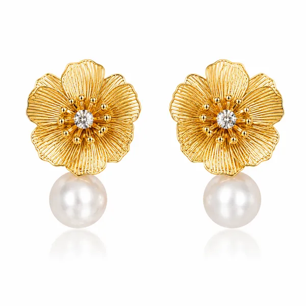 Gold_Stainless_Steel_Floral_Pearl_Drop_Earrings_For_Women