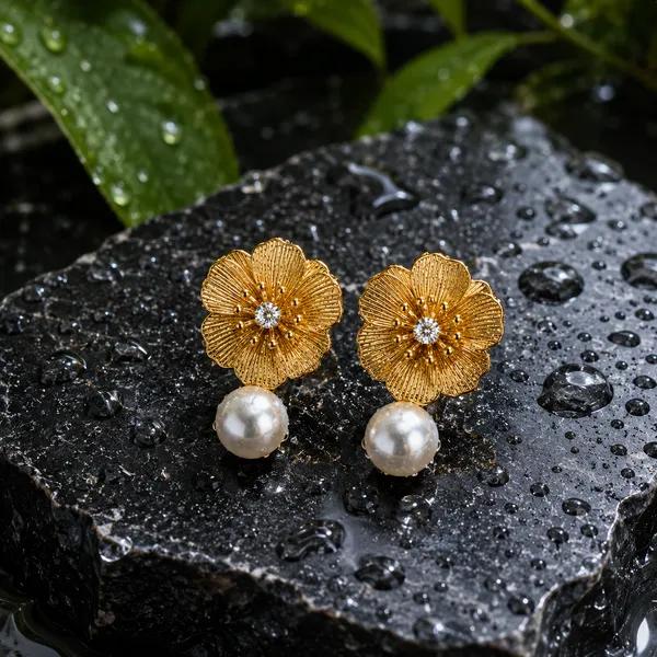 Gold_Stainless_Steel_Floral_Pearl_Drop_Earrings_For_Women