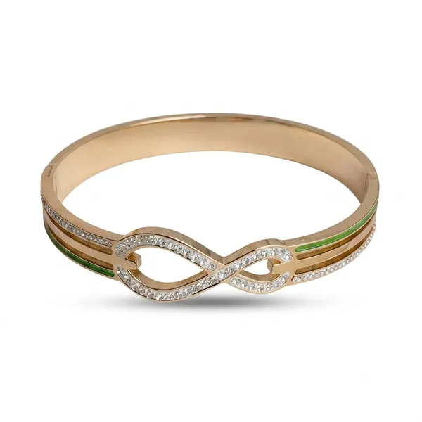Gold_Plated_Green_Enamel_Crystal_Infinity_Bangle_For_Women