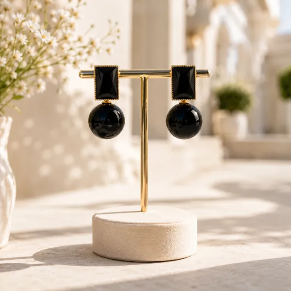 Black_Stone_Geometric_Drop_Earrings_With_Gold_Detail_For_Women