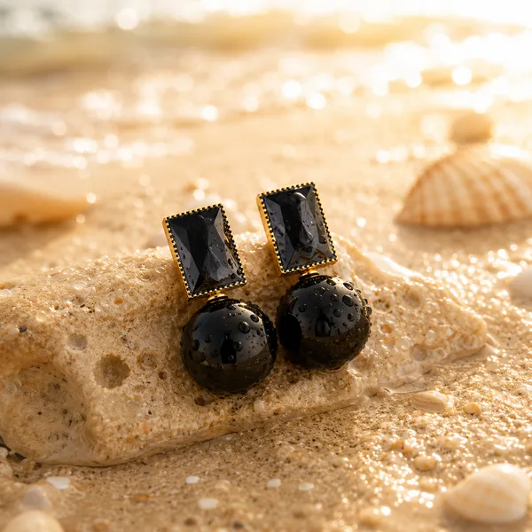 Black_Stone_Geometric_Drop_Earrings_With_Gold_Detail_For_Women