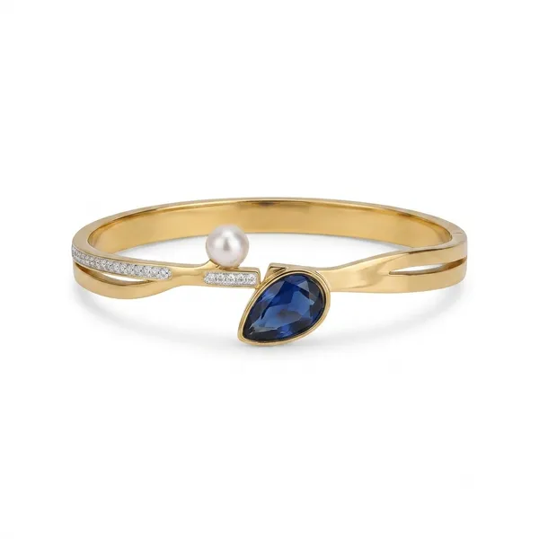 Premium_18K_Gold_Tone_Plated_316L_Stainless_Steel_Blue_Crystal_&_Pearl_Open_Cuff_Bracelet_for_Women_|_Anti_Tarnish_|_Waterproof_|_Lightweight_|_Luxury_Daily_Wear_Jewellery