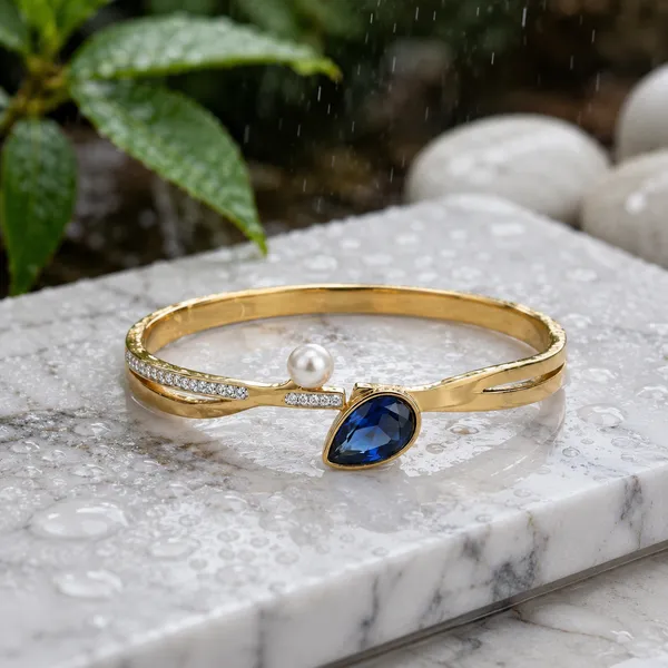 Premium_18K_Gold_Tone_Plated_316L_Stainless_Steel_Blue_Crystal_&_Pearl_Open_Cuff_Bracelet_for_Women_|_Anti_Tarnish_|_Waterproof_|_Lightweight_|_Luxury_Daily_Wear_Jewellery