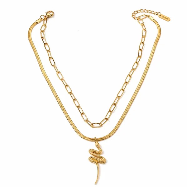 Gold_Stainless_Steel_Layered_Snake_Pendant_Necklace_With_Pink_Beaded_Bracelet