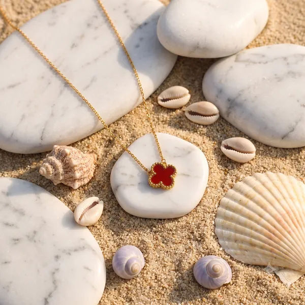 Gold_Stainless_Steel_Red_Clover_Pendant_Chain_Necklace_For_Women