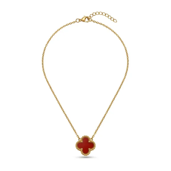 Gold_Stainless_Steel_Red_Clover_Pendant_Chain_Necklace_For_Women