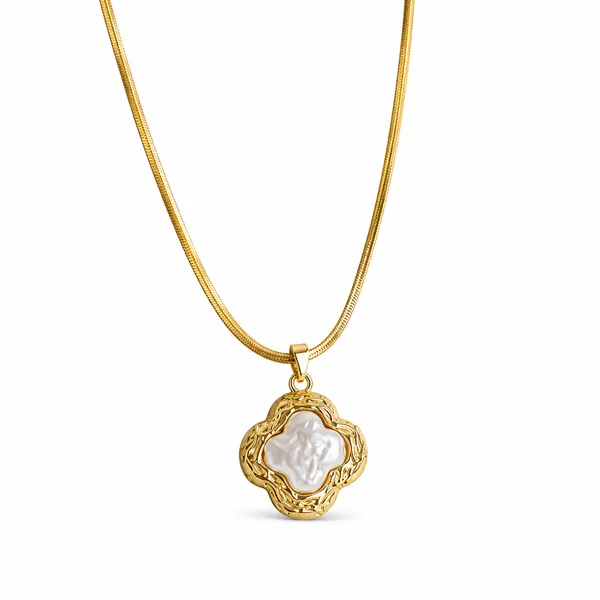 Gold_Stainless_Steel_Pink_Crystal_Quatrefoil_Pendant_Chain_Necklace_For_Women