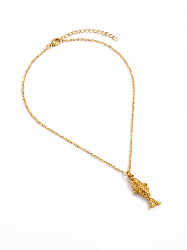 Gold_Stainless_Steel_Fish_Pendant_Pink_Beaded_Chain_Necklace_For_Women