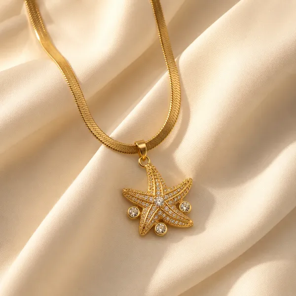 Premium_18K_Gold_Tone_Plated_316L_Stainless_Steel_Crystal_Starfish_Pendant_Necklace_for_Women_|_Anti_Tarnish_|_Waterproof_|_Lightweight_|_Luxury_Daily_Wear_Jewellery