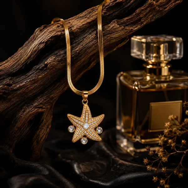 Premium_18K_Gold_Tone_Plated_316L_Stainless_Steel_Crystal_Starfish_Pendant_Necklace_for_Women_|_Anti_Tarnish_|_Waterproof_|_Lightweight_|_Luxury_Daily_Wear_Jewellery