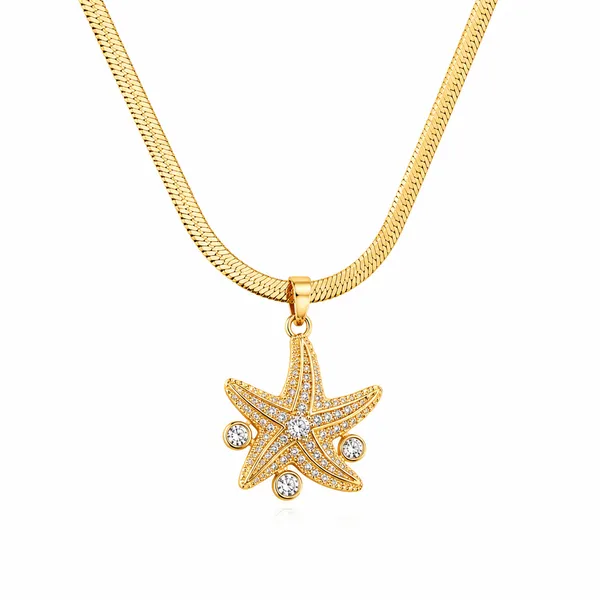 Premium_18K_Gold_Tone_Plated_316L_Stainless_Steel_Crystal_Starfish_Pendant_Necklace_for_Women_|_Anti_Tarnish_|_Waterproof_|_Lightweight_|_Luxury_Daily_Wear_Jewellery