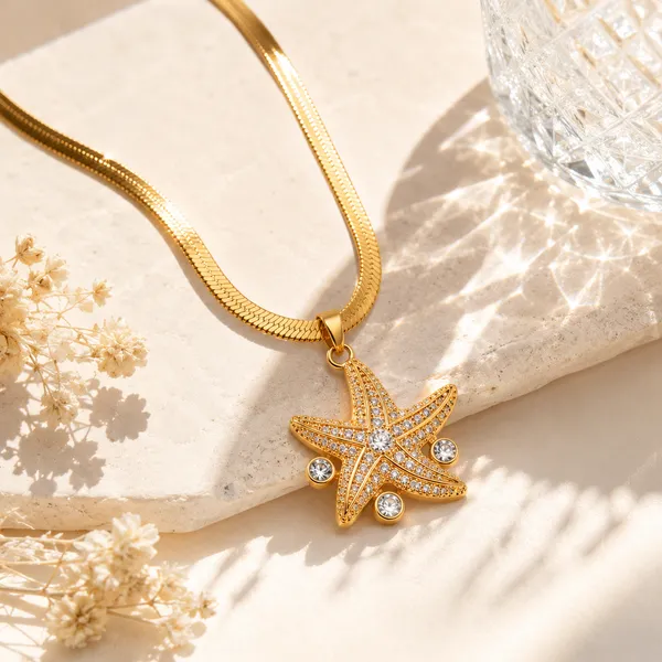 Premium_18K_Gold_Tone_Plated_316L_Stainless_Steel_Crystal_Starfish_Pendant_Necklace_for_Women_|_Anti_Tarnish_|_Waterproof_|_Lightweight_|_Luxury_Daily_Wear_Jewellery
