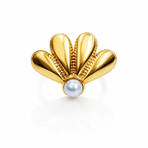 18K_Gold_Plated_Pearl_Shell_Statement_Ring_for_Women_|_Anti-Tarnish,_Waterproof_Stainless_Steel_Fan_Shaped_Lotus_Ring_|_Elegant_Fashion_Jewellery