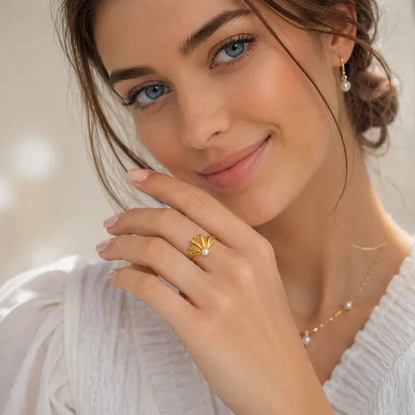 18K_Gold_Plated_Pearl_Shell_Statement_Ring_for_Women_|_Anti-Tarnish,_Waterproof_Stainless_Steel_Fan_Shaped_Lotus_Ring_|_Elegant_Fashion_Jewellery