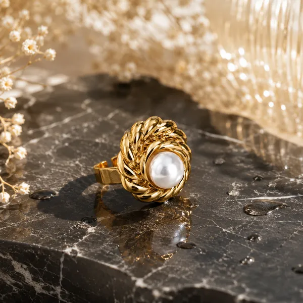Gold_Plated_Pearl_Statement_Ring_for_Women_|_Anti-Tarnish,_Waterproof_Stainless_Steel_Twisted_Rope_Croissant_Ring_|_Elegant_Fashion_Jewellery