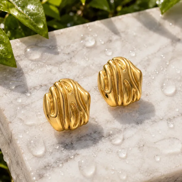 Gold_Plated_Textured_Square_Stud_Earrings_For_Women