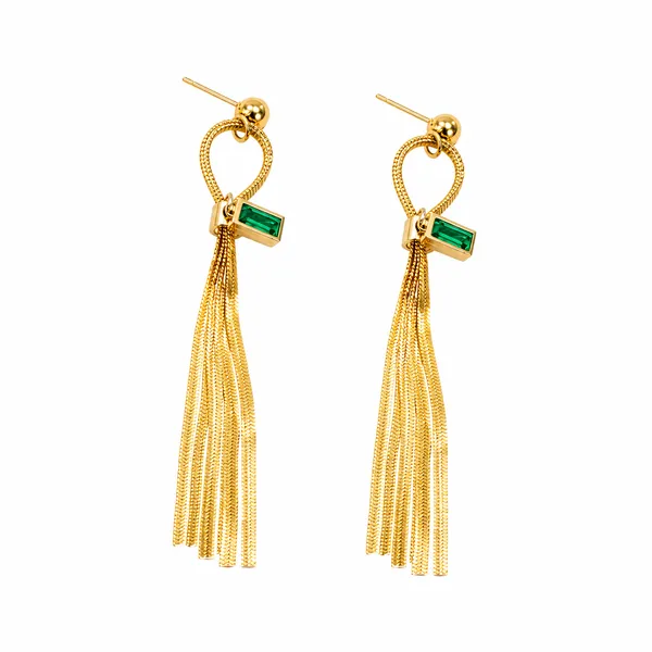 Gold_Stainless_Steel_Chain_Tassel_Green_Stone_Drop_Earrings_For_Women