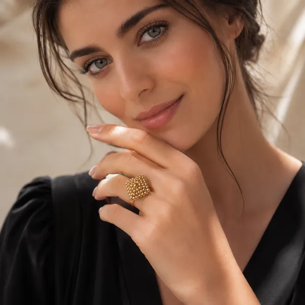 Gold_Plated_Chunky_Bubble_Statement_Ring_for_Women_|_Anti-Tarnish,_Waterproof_Stainless_Steel_Rhombus_Cluster_Ring_|_Bold_Geometric_Fashion_Jewellery