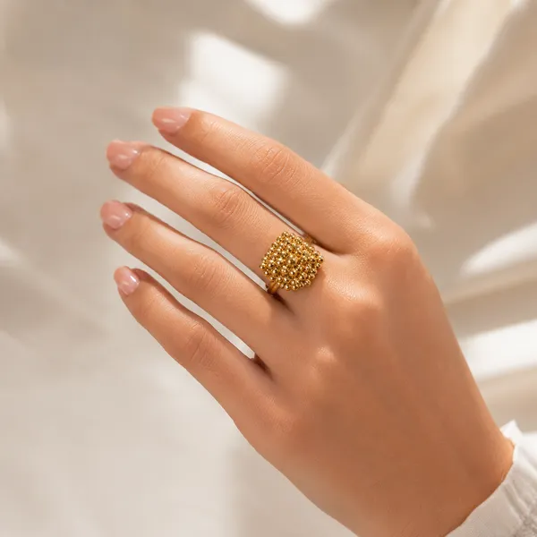 Gold_Plated_Chunky_Bubble_Statement_Ring_for_Women_|_Anti-Tarnish,_Waterproof_Stainless_Steel_Rhombus_Cluster_Ring_|_Bold_Geometric_Fashion_Jewellery