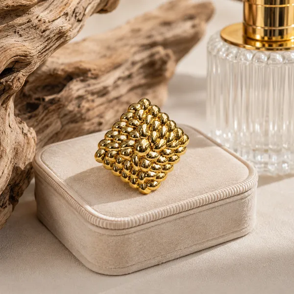 Gold_Plated_Chunky_Bubble_Statement_Ring_for_Women_|_Anti-Tarnish,_Waterproof_Stainless_Steel_Rhombus_Cluster_Ring_|_Bold_Geometric_Fashion_Jewellery