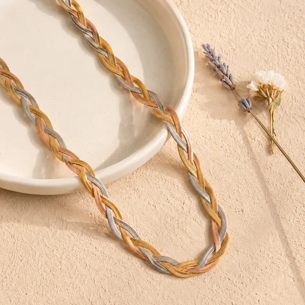 Tri-Tone_Braided_Chain_Necklace_for_Women_|_Gold,_Rose_Gold_&_Silver_Finish_|_Premium_Stainless_Steel_Statement_Necklace_|_Fashion_Jewelry_for_Party_Wear