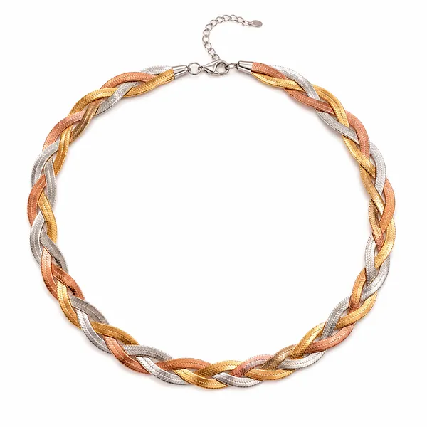 Tri-Tone_Braided_Chain_Necklace_for_Women_|_Gold,_Rose_Gold_&_Silver_Finish_|_Premium_Stainless_Steel_Statement_Necklace_|_Fashion_Jewelry_for_Party_Wear