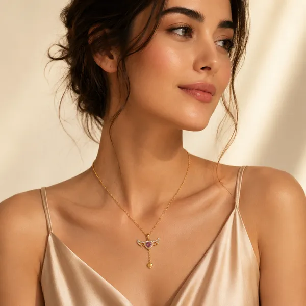 Gold_Stainless_Steel_Butterfly_Pink_Crystal_Heart_Drop_Necklace_For_Women