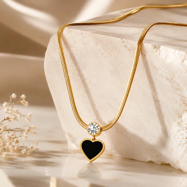 Gold_Stainless_Steel_Snake_Chain_Black_Heart_Pendant_Necklace_Set_For_Women