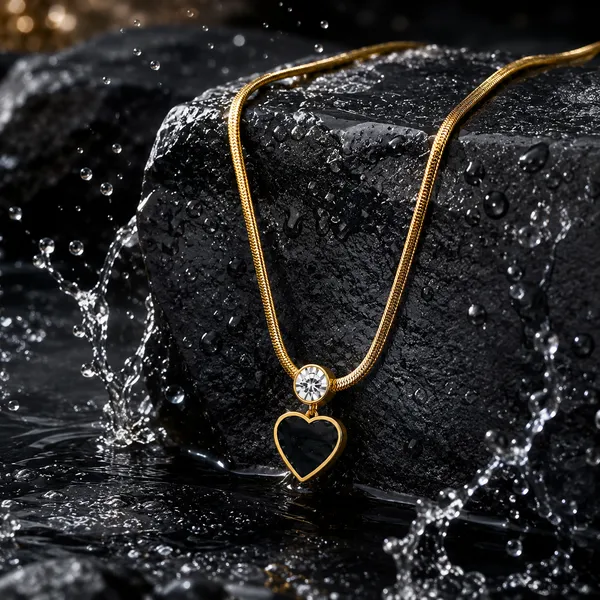 Gold_Stainless_Steel_Snake_Chain_Black_Heart_Pendant_Necklace_Set_For_Women